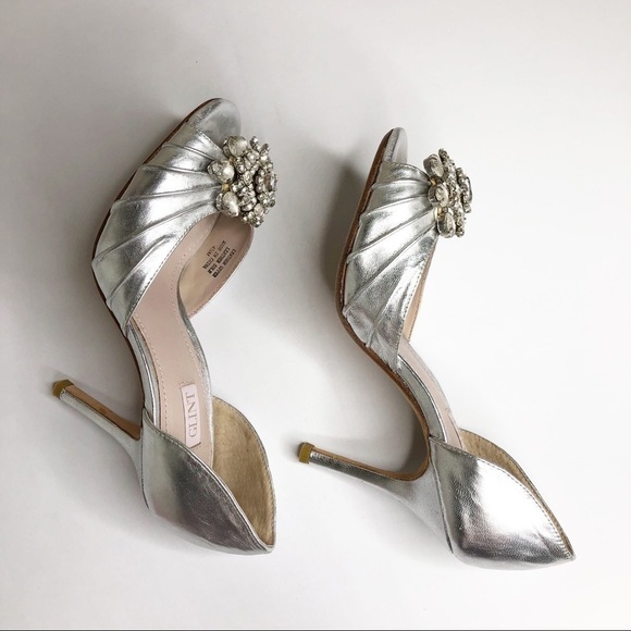 Glint Silver Peep Toe Heels Size 4.5 - Picture 10 of 11